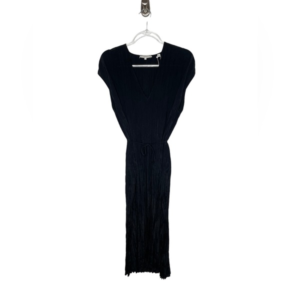 Vince | NWT Crinkle Pleat V-Neck Midi Dress Black M - Picture 2 of 11